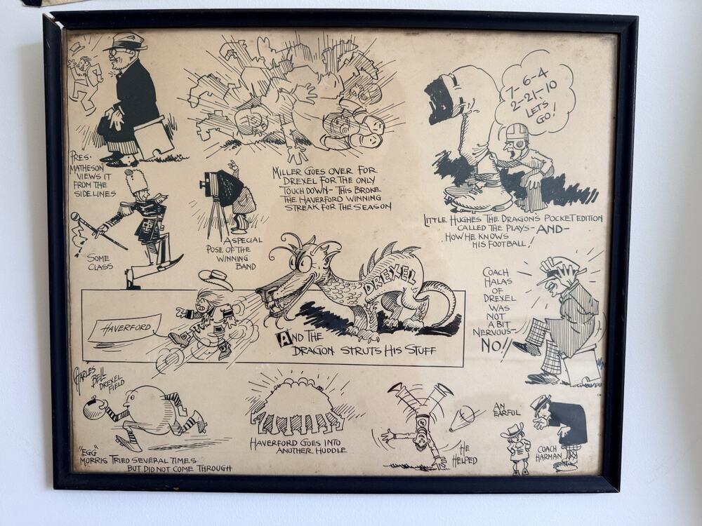 Vtg 1930s Original Drexel Dragons Football Cartoon Coach Walter Halas Art